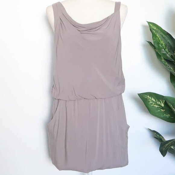 Theory Jaylyn Gray Draped Cowl Neck Asymmetric Strap Pocket Tank Mini Dress 4 - Picture 4 of 11